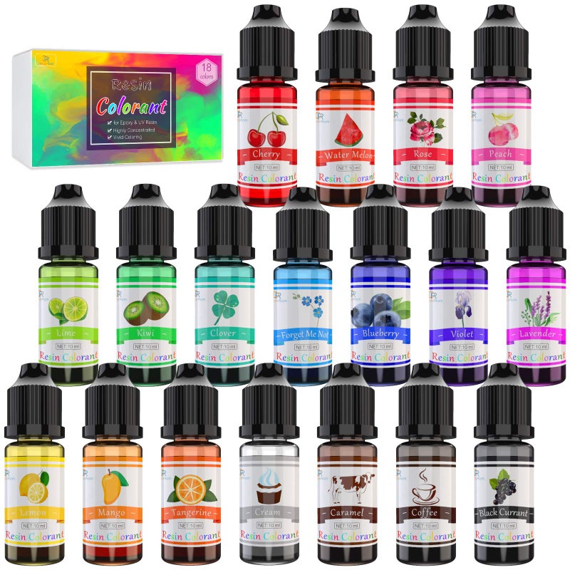 DecorRom Epoxy Resin Pigment - 18 Color Liquid UV Resin Dye for Coloring, DIY Art Jewelry Making - Concentrated Colorant for Paint, Crafts - 0.35 oz/10ml Each - Image 1